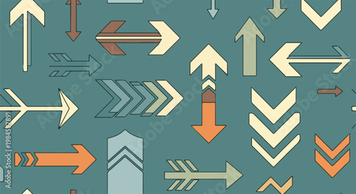 colorful arrow pattern on teal background with multiple arrows - vector design