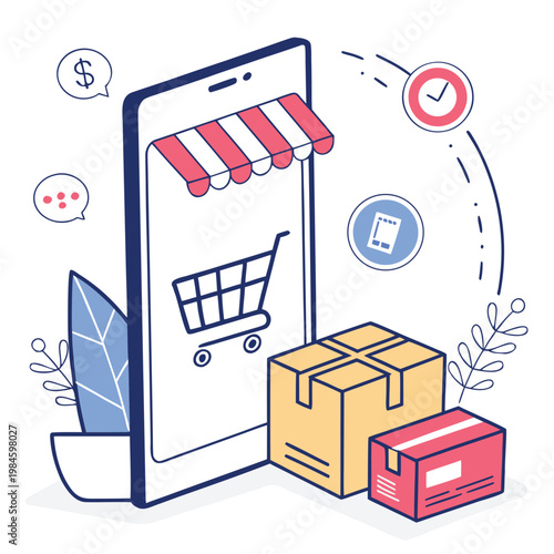 Online Shopping E-commerce Concept Modern Vector Illustration
