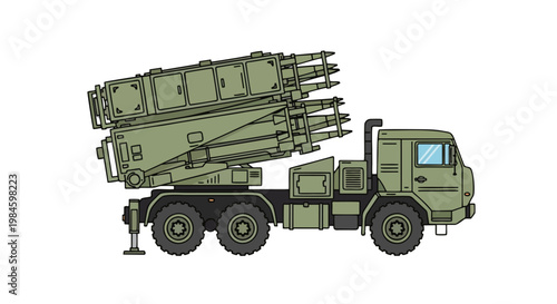 A robust military truck with a mobile missile system, designed for strategic air defense.