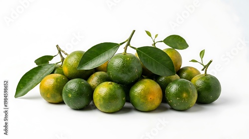 Koktail jeruk nipis segar dengan daun hijau di atas latar belakang putih yang bersih dan cerah, cocok untuk tema makanan sehat dan minuman segar