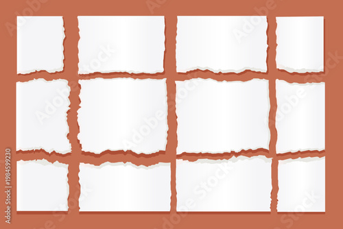 Torn Paper Grid Layout on Terracotta Background  Ripped Paper Frame Template