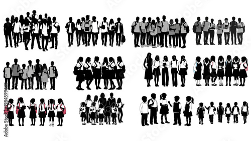 Diverse Group of Students Silhouette Vector Bundle Featuring Back to School Youth and Collaborative Classroom Groups for Educational Design