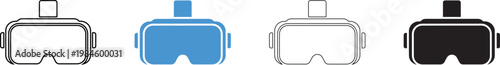 Four virtual reality headsets in different colors and styles