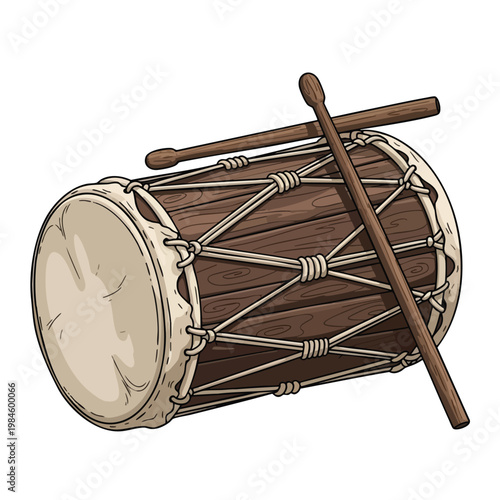 Traditional Drum with Drumsticks for Music and Cultural Performances