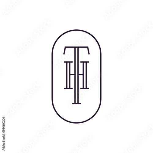Minimal TH monogram logo with refined serif typography enclosed in a sleek oval frame. Clean and sophisticated, ideal for luxury branding, fashion, editorial, and premium identity design.