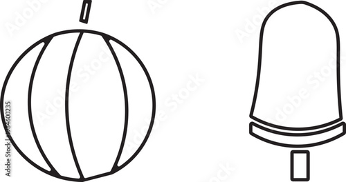 Simple black and white illustration of a cucumber and a radish vegetable