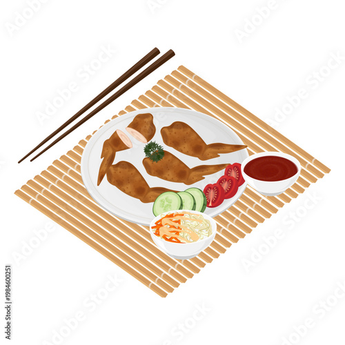 Vector Illustration Logo Clip art Tori no Teba Japanese Boneless Chicken Wings For Bento Menu