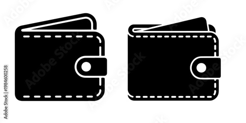 Wallet silhouettes in open and closed positions representing finance, money storage and personal accessories