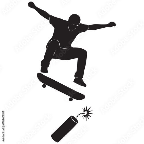 Skateboarder, skateboard, explosion, black silhouette, action sports, extreme, stunt
