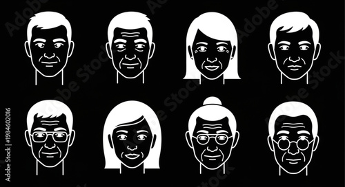 Diverse Group of People Faces Showing Different Ages and Emotions.