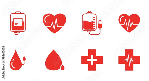 Medical Icons Representing Blood Donation And Health Care.