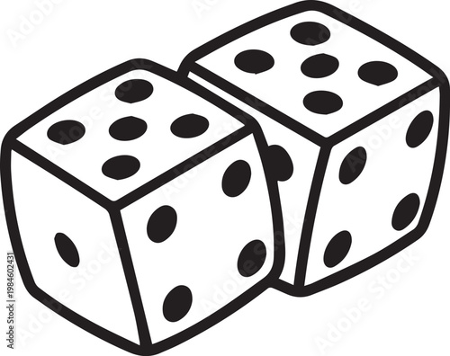 Two dice illustrate gambling concept, game, chance, random and probability in this monochrome image.