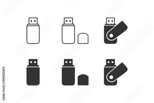 Set of usb flash drive icons in different styles.