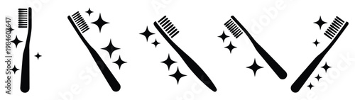 Toothbrush icon collection, dental hygiene symbols, oral care concept, cleaning and health icons, minimal and modern vector design for healthcare, wellness, personal care and dental service use