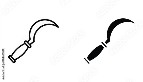 Sickle icon set. Gardening equipment. For web design. Vector illustration on white background.