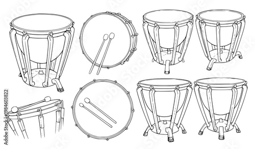 Timpani Hand Drawn Vector Sketch Icon Set Orchestra Drum Illustration