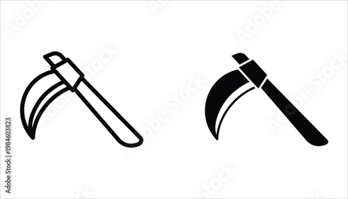Sickle icon set. Gardening equipment. For web design. Vector illustration on white background.
