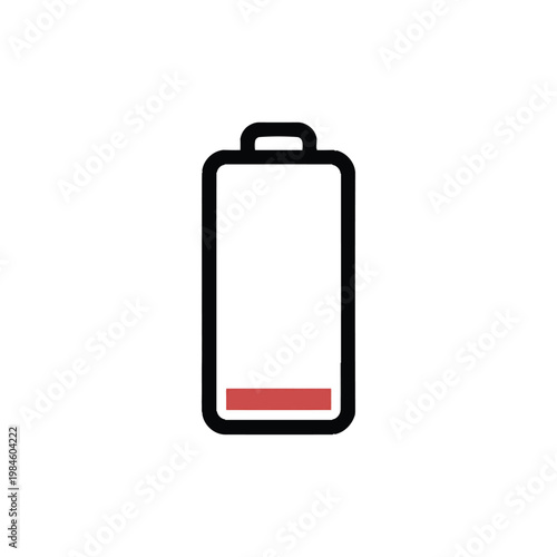 Minimalist low battery status icon featuring red alert bar for interface design representing energy depletion in modern devices.