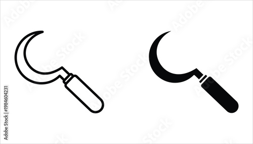 Sickle icon set. Gardening equipment. Vector illustration for web design. Isolated on white background.