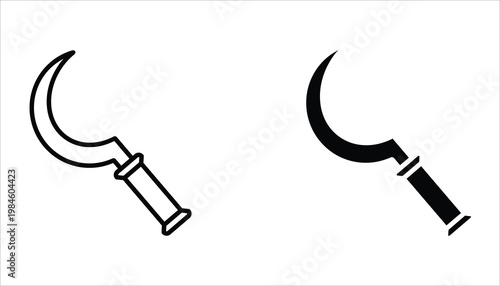 Sickle icon set. Gardening equipment. Vector illustration for web design. Isolated on white background.