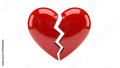 Shattered red heart with crack on transparent background symbolizing love and heartbreak