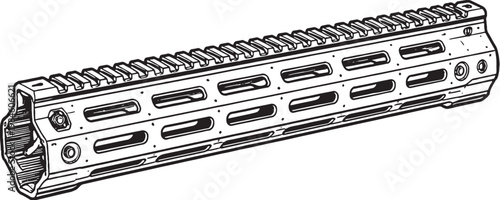 Rail system attachment line art vector tactical mounting rail accessory black and white outline illustration