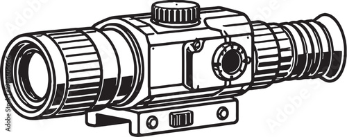 Night vision scope line art vector tactical optic infrared weapon sight black and white outline illustration