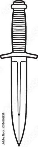 Military dagger line art vector double edged blade illustration black and white clean outline EPS ready isolated object