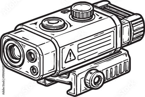 Laser sight module line art vector tactical optic weapon accessory black and white outline illustration