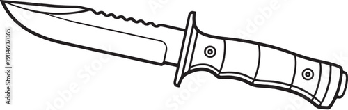 Combat knife line art vector isolated black and white tactical fixed blade illustration clean outline EPS ready