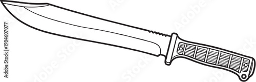 Combat machete line art vector wide blade illustration black and white clean outline EPS ready isolated object