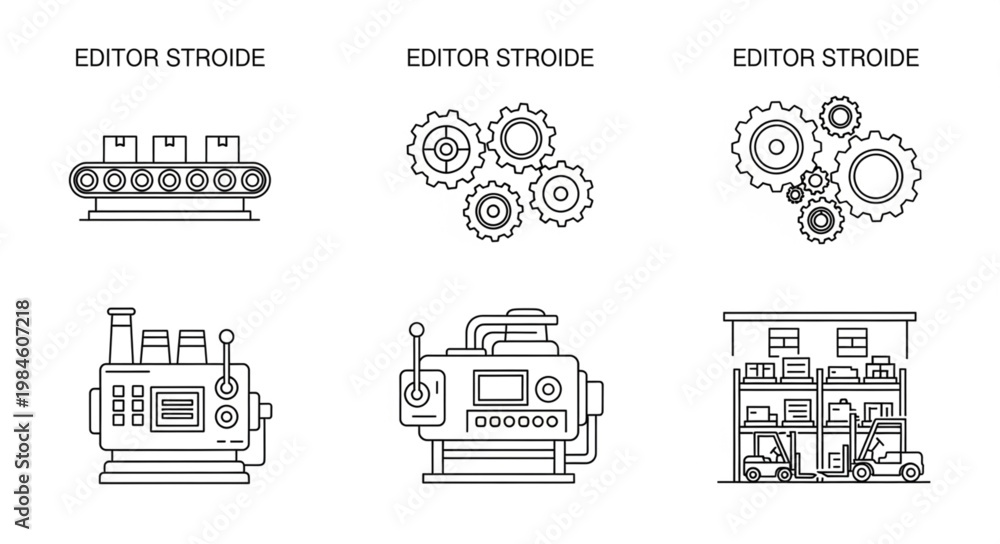 Naklejka premium Set of six engine and mechanical component illustrations.