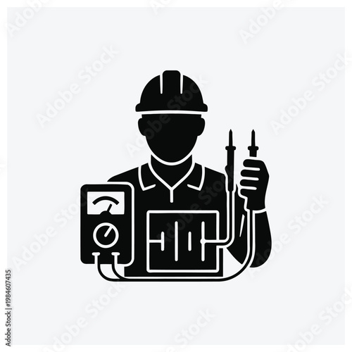Electrician silhouette, multimeter, electrical testing, measurement, worker
