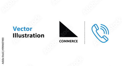 Vector illustration of a black triangle with the word commerce and a blue