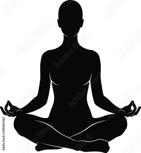 Tableau sur toile Calm woman meditating in lotus pose, yoga silhouette illustration, mindfulness a