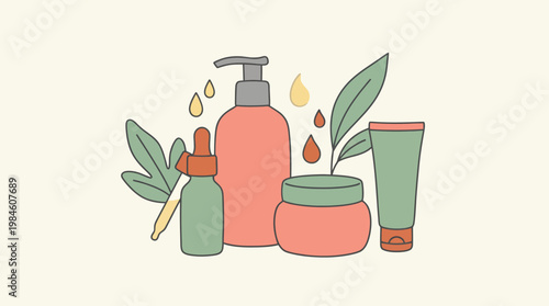 Natural Skincare Products with Leaves and Oils