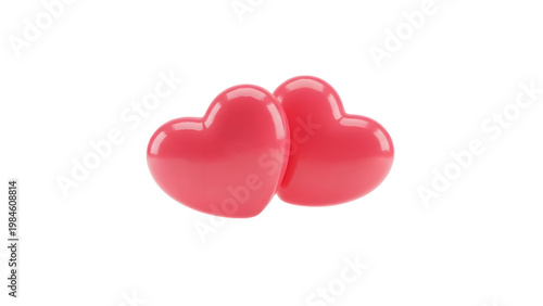 Three shiny pink hearts on transparent background for love concepts