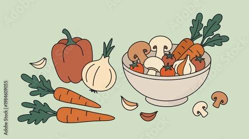 Vegetables in Bowl on Table