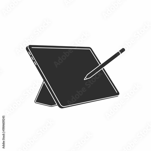 Graphic design tablet with stylus pen icon.