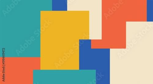 Abstract geometric color blocks collage in teal orange blue beige
