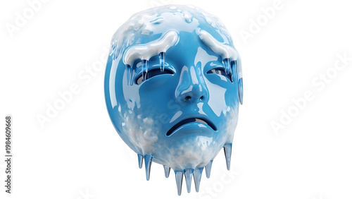 Frozen face with icy expression on transparent background