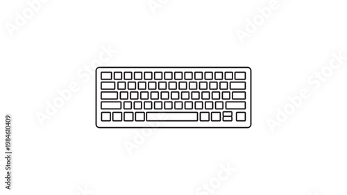 Minimalist black line vector icon of a computer keyboard on a white background, featuring a clean outline design for hardware, technology, and typing-related digital projects and UI design.
