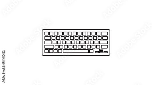Minimalist black line vector icon of a computer keyboard on a white background. This clean, scalable outline illustration represents a flat desktop or laptop input device for modern computing.