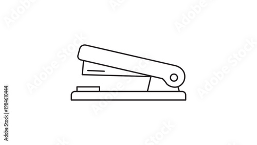 Foto Minimalist black line vector icon of a standard desktop stapler, hand-drawn outline illustration on a white background, perfect for office supplies, stationery, and business equipment designs