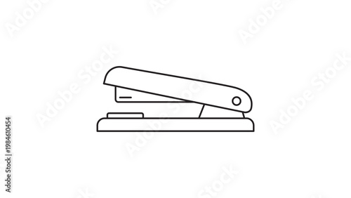 Minimalist black line vector icon of a standard desktop stapler on a white background; clean outline illustration for office supplies, business stationery, school equipment, and desk tools.