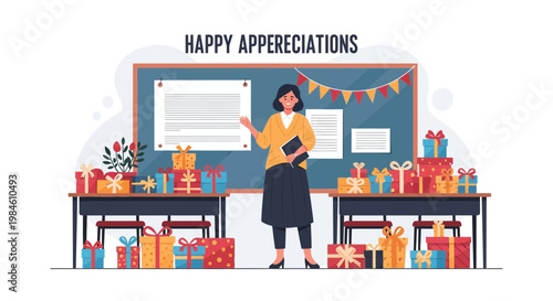 Celebration of appreciation with gifts in a classroom during an event