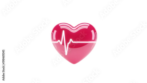 Glowing pink heart with ecg line on transparent background for health concepts