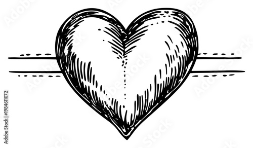 Heart shape hand drawn engraving style illustration for Valentines day or wedding greeting cards, romantic love symbol