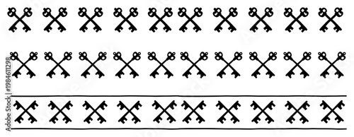 Vintage crossed keys border pattern vector illustration, decorative ornament for invitations or secret society concept