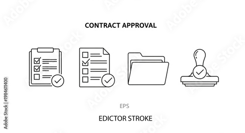 Contract Approval Icons Document Folder Stamp Checklist.